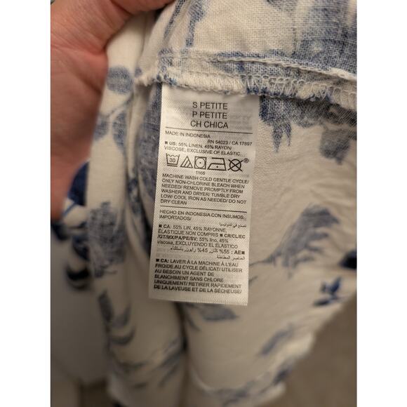 Old‎ Navy Fit & Flare Linen-Blend Midi Dress White Blue Floral Print Cottagecore - Picture 6 of 6